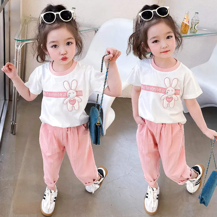 半袖两件套女童2025夏季女宝宝新款时髦夏款童装洋气儿童休闲套装