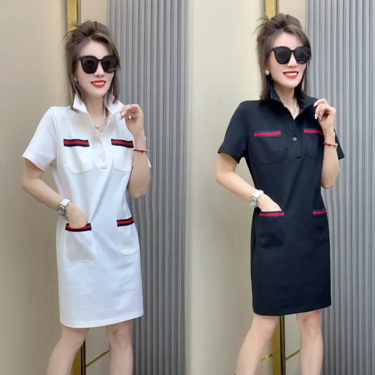 简约拼色小香风直筒连衣裙