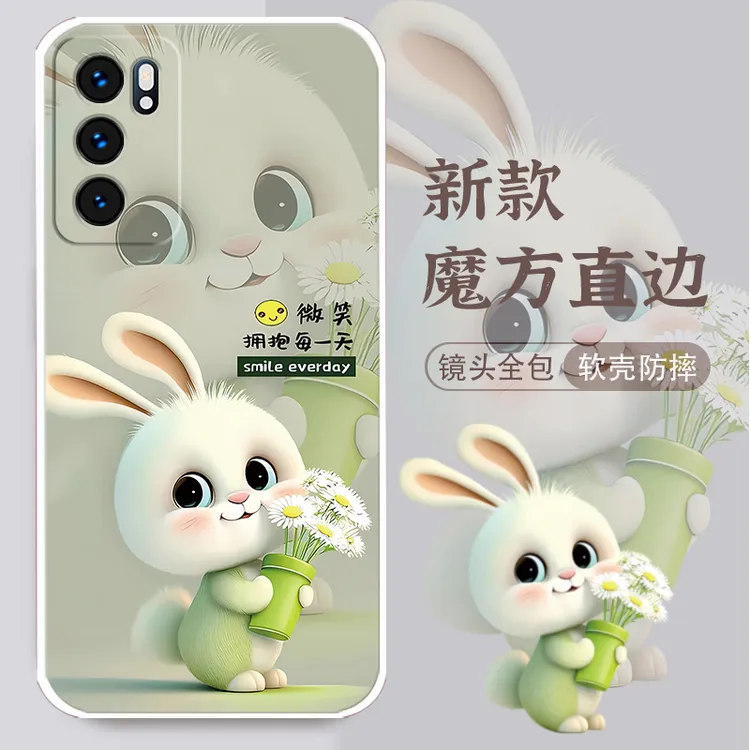 OPPOReno6手机壳PEQM00硅胶防摔软壳全包边新款网红女卡通兔潮男