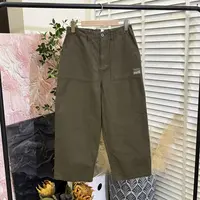 休闲百搭「半松紧腰直筒」工装休闲长裤女E6214