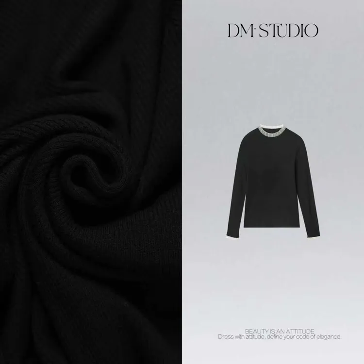 DEDM•STUDIO/气质修身显瘦精致花边撞色上衣打底2510TX/2091-6683