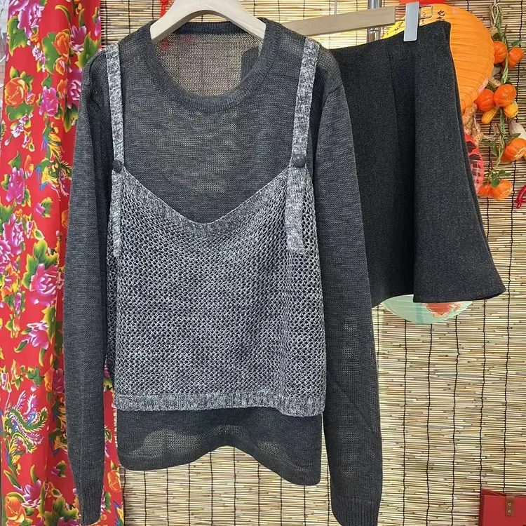 「重叠配方」东东家*1329大码新款甜美真两件T恤宽松显瘦短裙