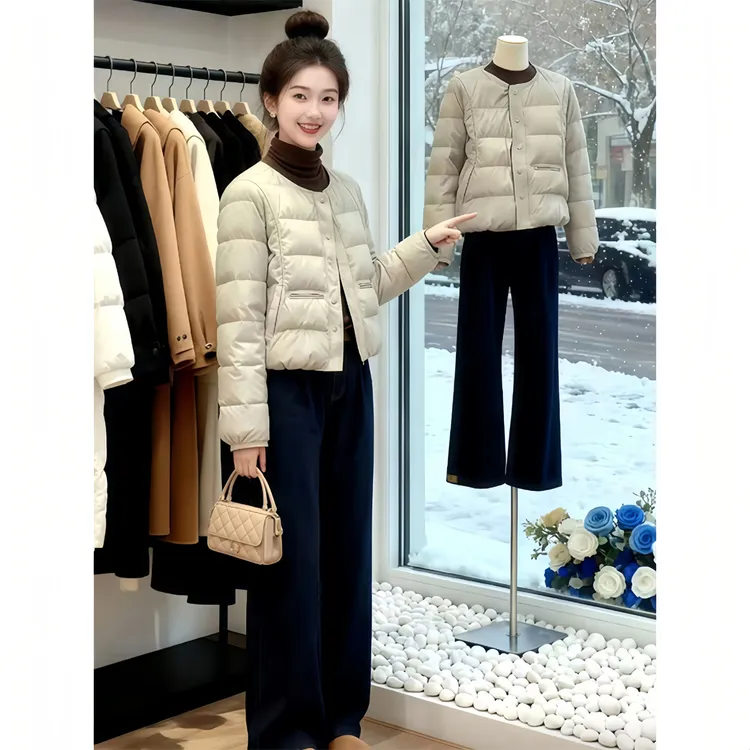 SHALLDOER【北欧雪季】宽松无领棉服女小个子2026秋冬季简约泡芙款