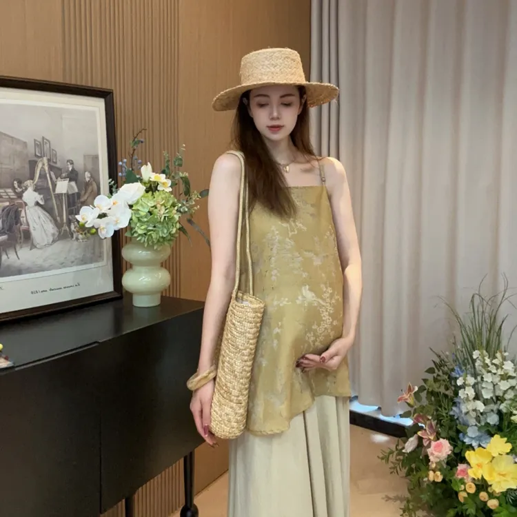 Zoey孕妇装［日不落］夏季设计款烧花高级感孕妇吊带搭配半裙套装