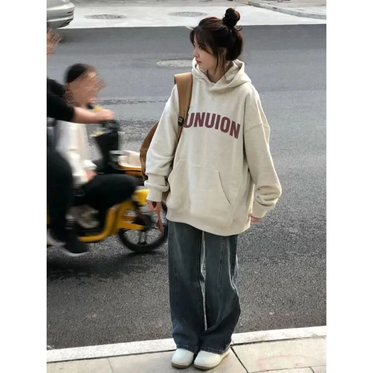港风秋新款卫衣女薄款外套连帽原宿风气质宽松显瘦学生小众外穿潮