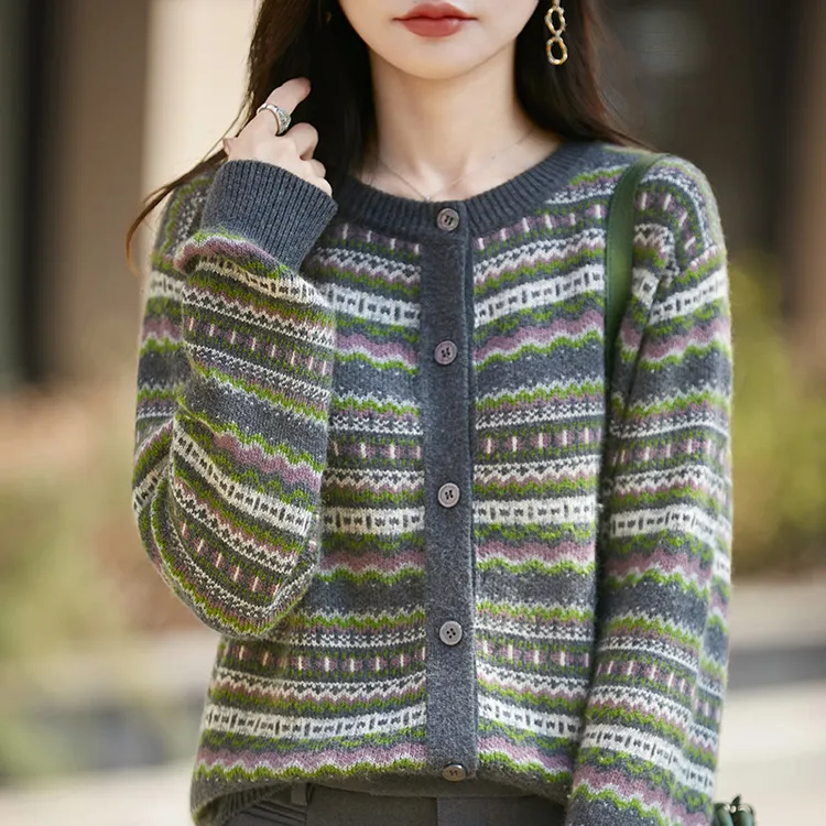 品牌撤柜正品秋新款针织衫韩版时尚针织开衫条纹百搭刺绣羊毛衫女