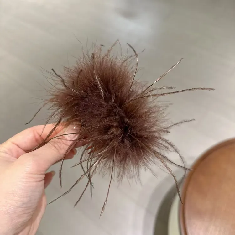 【玫瑰布朗】系列新款精致鸵鸟羽毛咖色插梳4959（对）