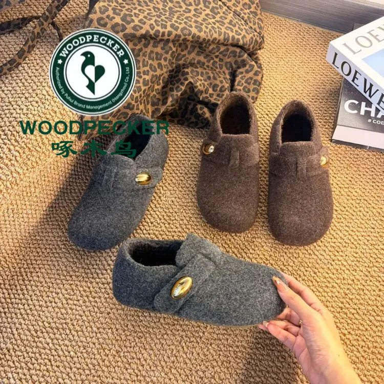 啄木鸟全包勃肯鞋女秋冬2025年内增高勃肯棉鞋一蹬豆豆鞋毛毛鞋子