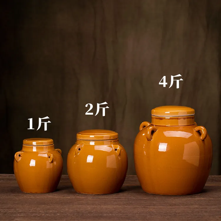 家用老式土陶罐猪油坛茶叶罐陶瓷腌菜坛泡酒保鲜盒储物防潮密封罐