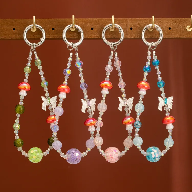 新款蝴蝶手机链水晶萌粒手机挂件吊坠高级感合金手机链包包挂件