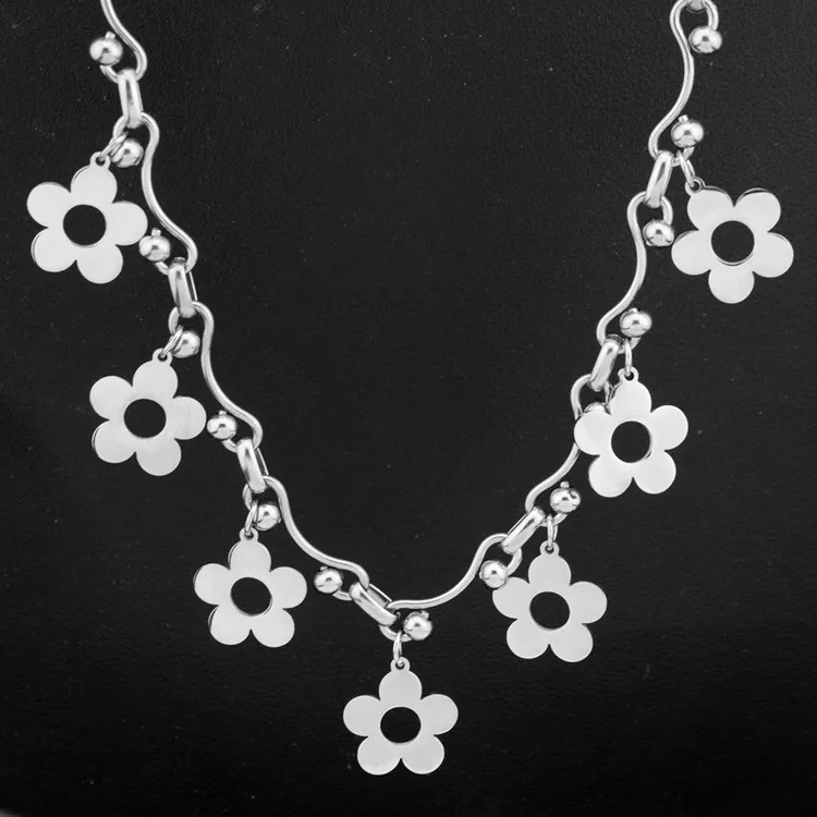 钛钢项链 如意拼接花朵项链女士小众个性冷淡风锁骨链男士颈链子