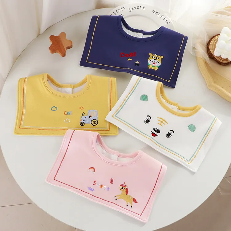 抗菌婴儿口水巾新生儿围嘴刺绣防水纯棉男女宝宝口水围加大加宽