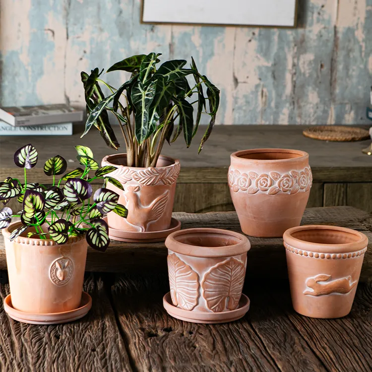 花信复古红陶花盆大口径透气耐用适合各种绿植花卉复古文艺