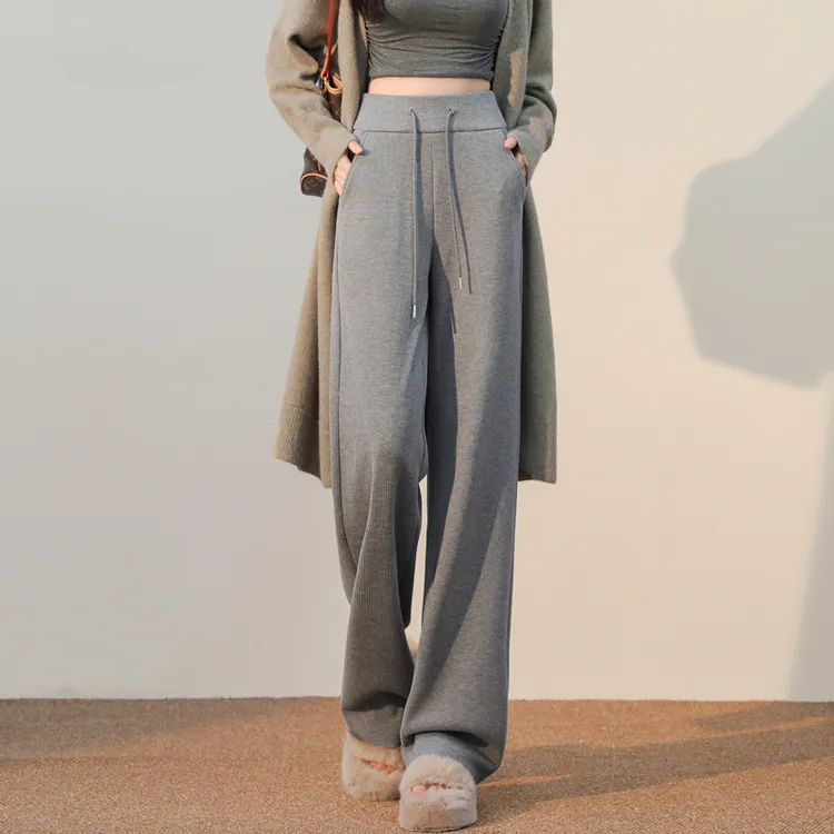 高腰窄版阔腿裤女2025秋冬加绒休闲宽松显瘦垂感小个子糯米直筒裤