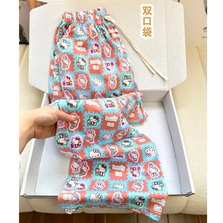 2025夏季爆款休闲长裤睡裤卡通凯蒂猫可外穿卡通双口袋薄款家居裤