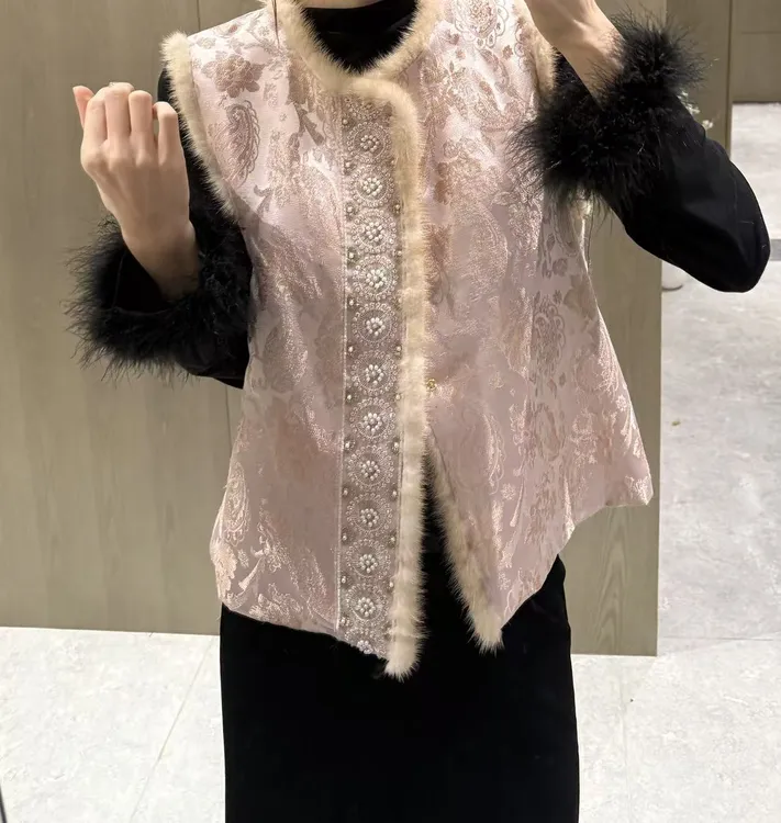 【加绒加厚】新中式重工刺绣马甲2025秋冬季高级感粉色百搭马夹