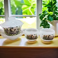 冰种琉璃熊猫三才盖碗精致变色泡茶碗茶杯中国风家用功夫茶具