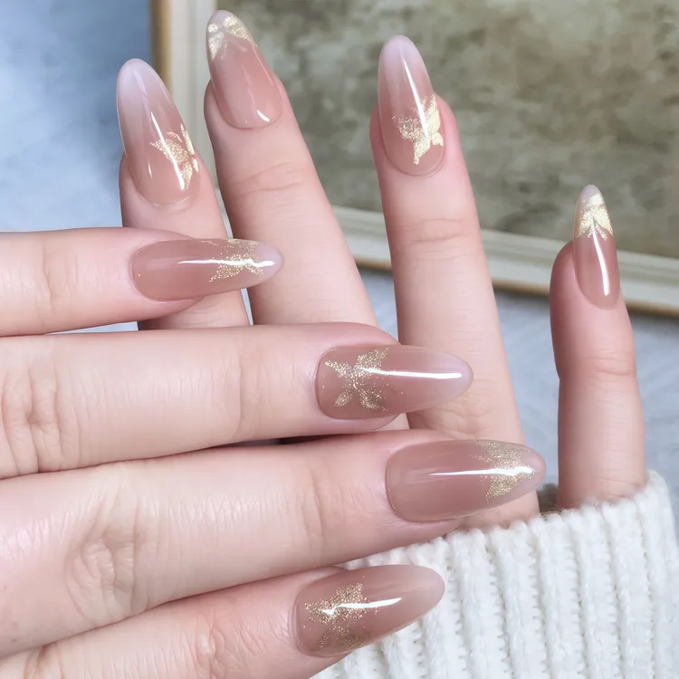 【温柔蝶梦】081裸粉金箔蝴蝶渐变底立体烫金高级感通勤手工穿戴甲