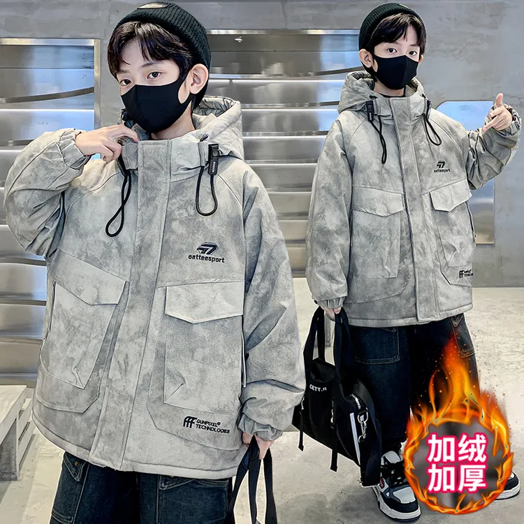 男童冬款外套2025新款冬季加绒加厚派克服上衣中大童男孩时髦冬装