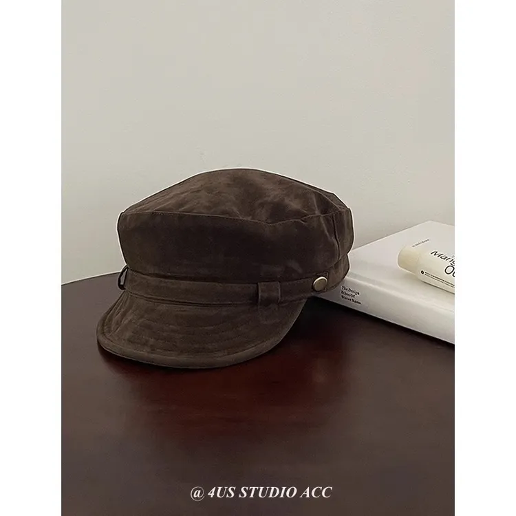 复古英伦风报童帽女秋冬新款高级感麂皮绒八角帽显脸小时髦画家帽