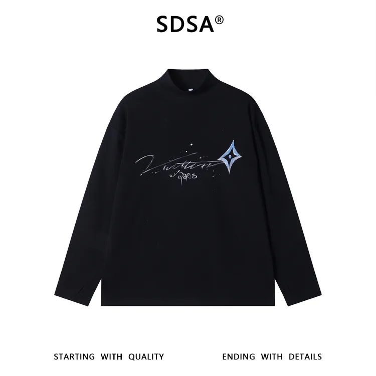 SDSA男士秋冬新款痞帅男装潮牌手绘字母半高领长袖T恤百搭打底衫