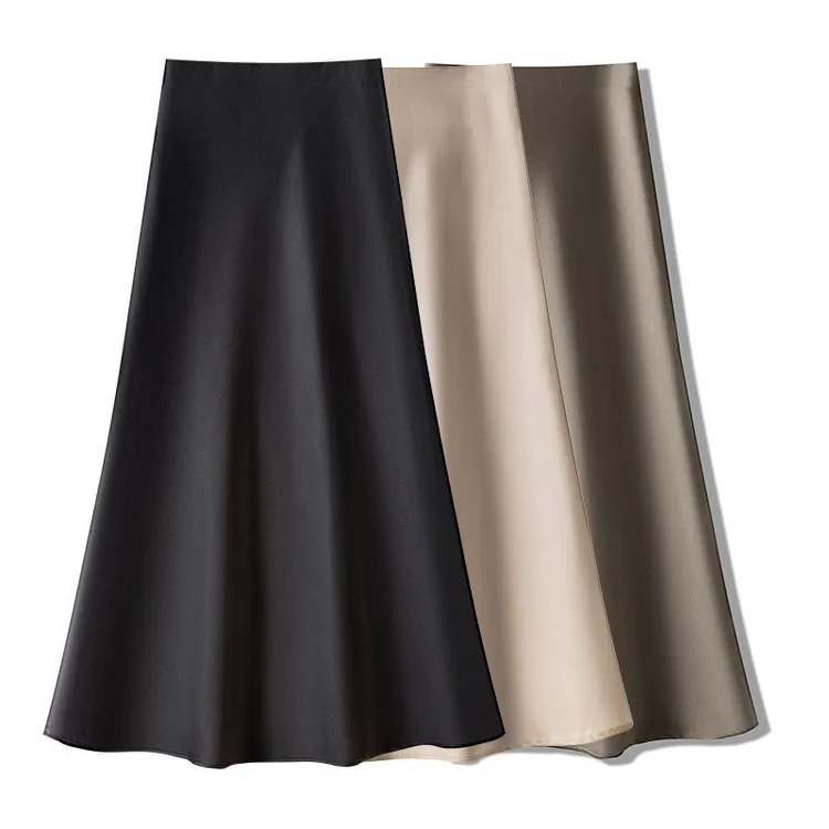 醋酸缎面半身裙春夏季新款高级感修身显瘦垂感中长款a字鱼尾裙子