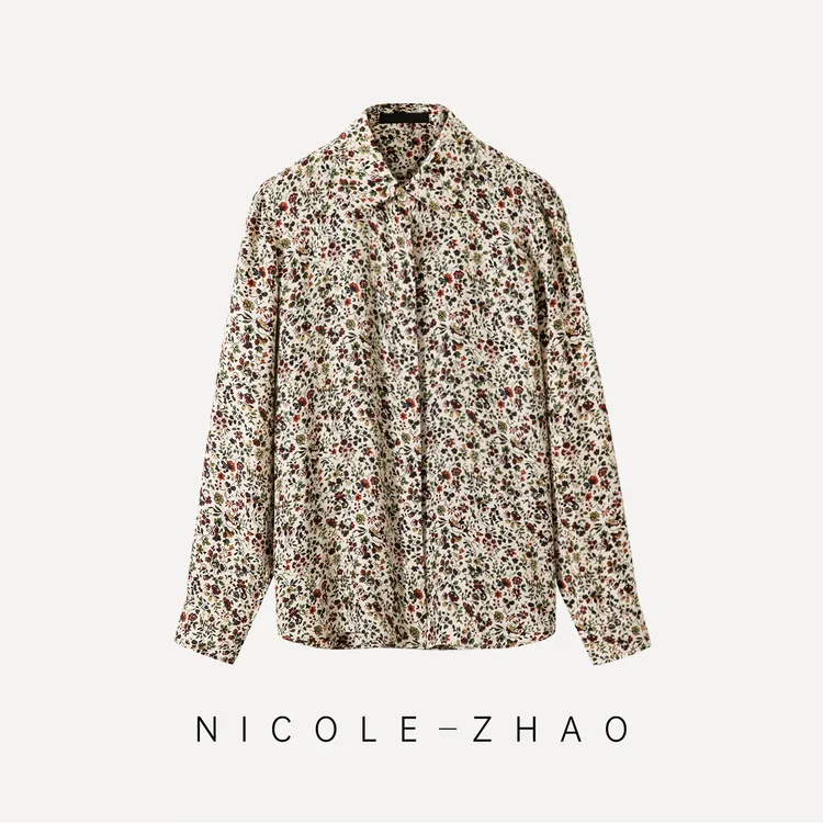 【贵姐NICOLE】设计师高定气质时尚真丝碎花衬衫5NCT068