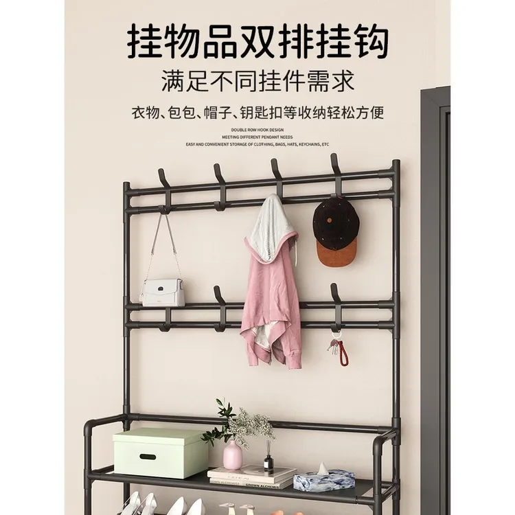 鞋架家用门口多层新款爆款简易出租房用子门后衣帽架一体铁艺