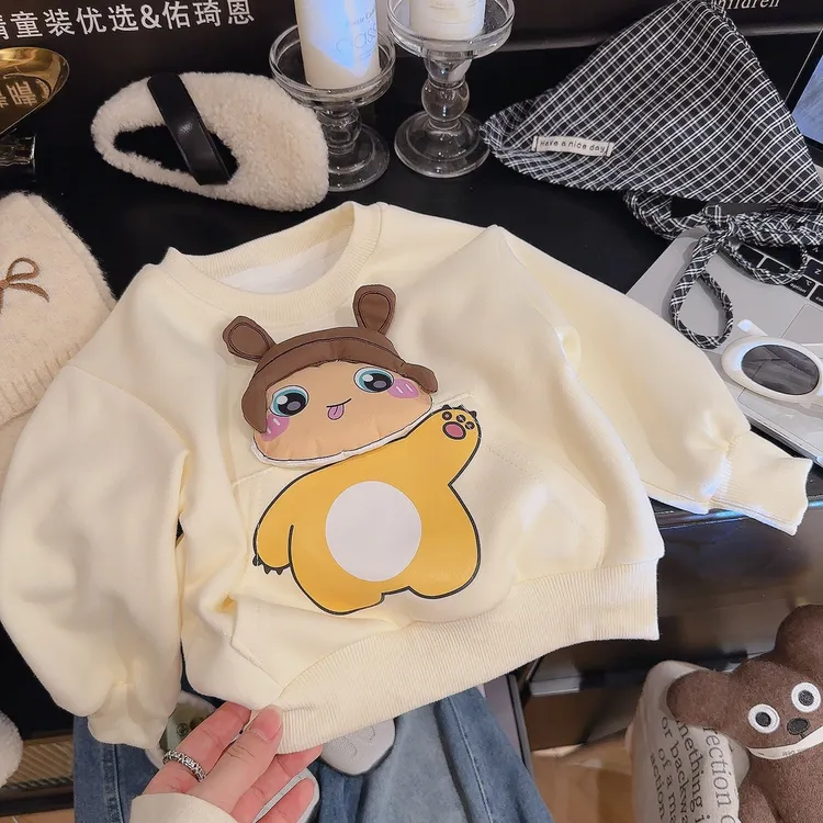 【小奶龙】2025儿童秋季韩版时尚圆领休闲卡通玩偶印花卫衣男女童