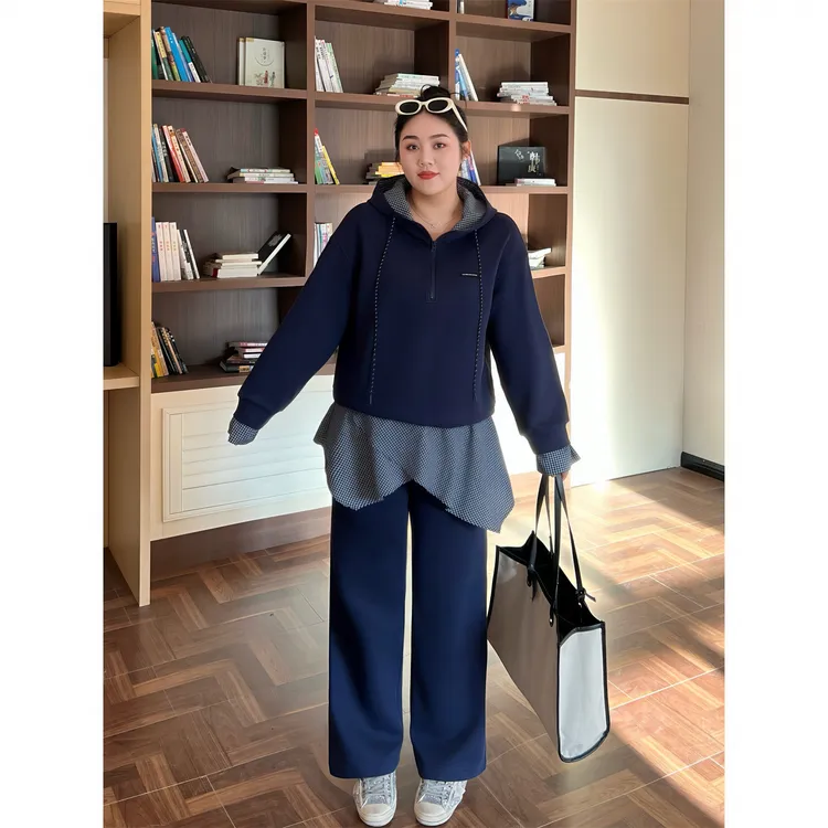 花契"布宜诺斯"大码女装秋季显瘦200斤胖mm韩系设计感套装18371-F
