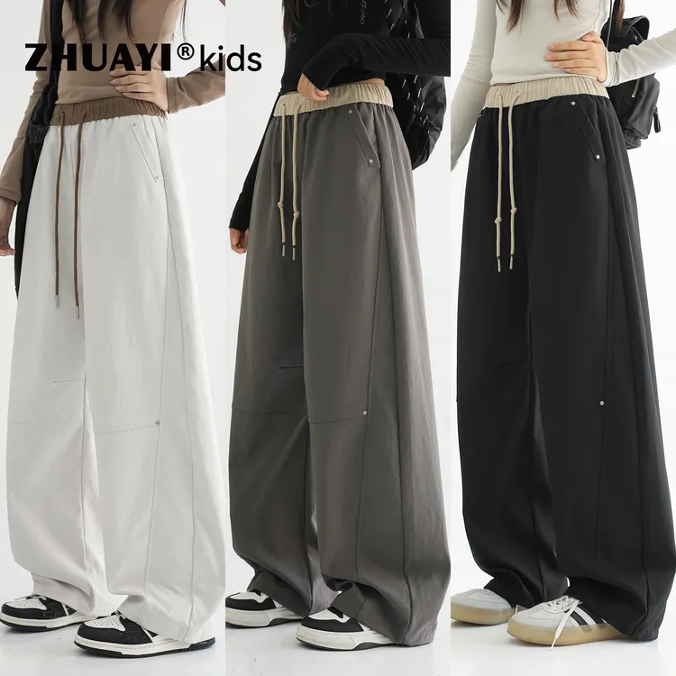 女大童坑条拼腰工装裤秋季新品长裤春秋儿童休闲裤（25309327）1
