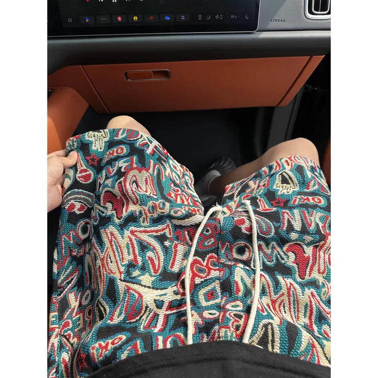 vintage民族风短裤男款夏季复古运动裤子ins宽松休闲沙滩五分裤潮