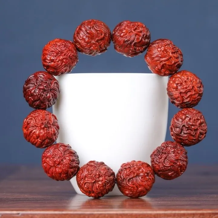 基地发货正宗印度小叶紫檀手串老料精雕20mm高油密龙腾四海手链