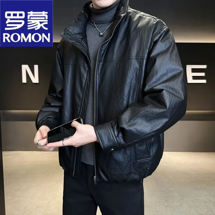 Romon/罗蒙高端男皮羽绒服冬季2025新款潮牌时尚保暖宽松皮外套男