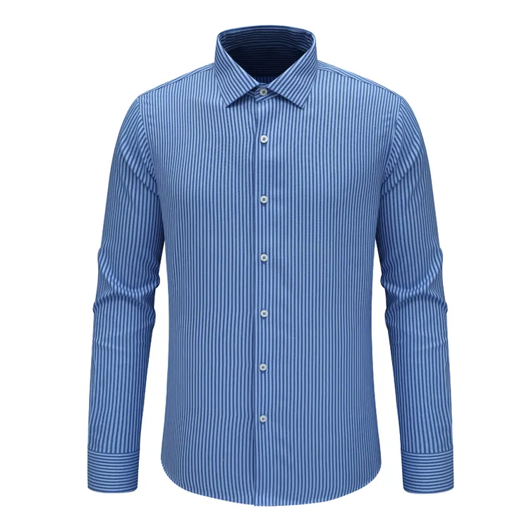 F3713恺春秋男式长袖衬衫 棉百搭商务休闲上衣免烫 蓝色条纹