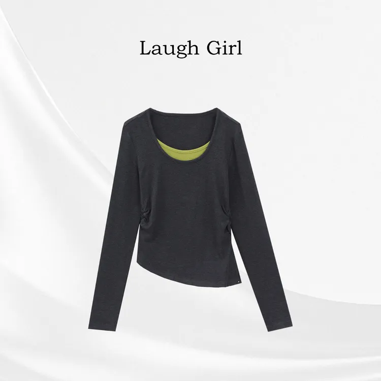 楚楚君 Laugh girl【高级叠穿】假两件拼色显瘦长袖上衣CL531098J