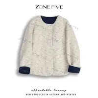 【zonefive】撞色小香风圆领单排扣羊羔毛外套女欧货秋季时尚上衣