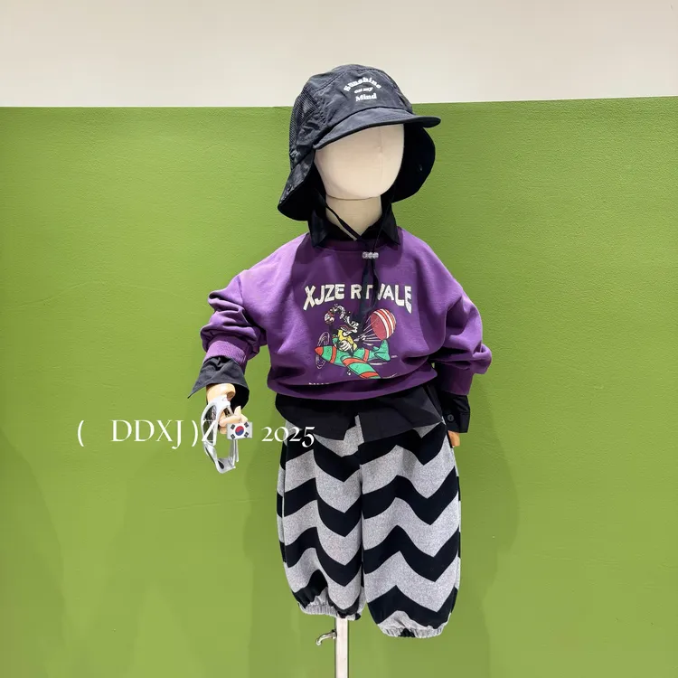 【W+韩系童装】秋款儿童韩版休闲毛圈棉卡通印花卫衣 25262