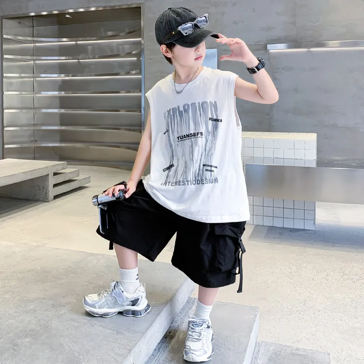 儿童装男童夏装无袖套装2025新款夏季中大童运动速干夏款帅气背心