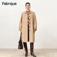 Fabrique Yvette 秋冬新品长绒棉单排扣蝙蝠袖法式复古中长款风衣