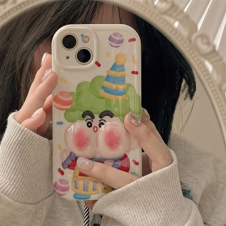 奥菲顿绿发小丑小新适用苹果16/15pro捏捏手机壳iPhone14/13软12