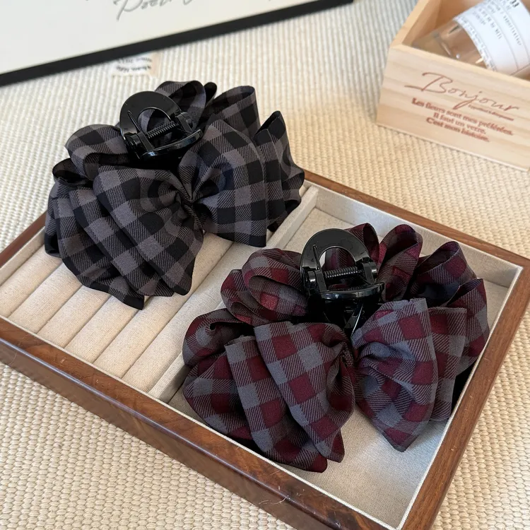 网红爆款格纹泡泡鲨鱼夹韩系云朵高级感抓夹时尚百搭博主同款发夹