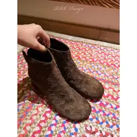 RRB Design 羊皮羊反绒编织设计粗跟短靴时尚秋冬百搭裸靴