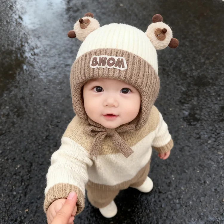 宝宝帽子秋冬季可爱超萌针织护耳帽男女小童百搭保暖加厚户外防风
