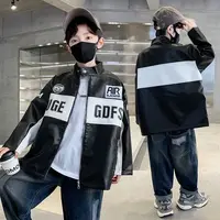 F00441童装男童皮衣外套2025新款春秋皮衣夹克外套男大童时尚衣服