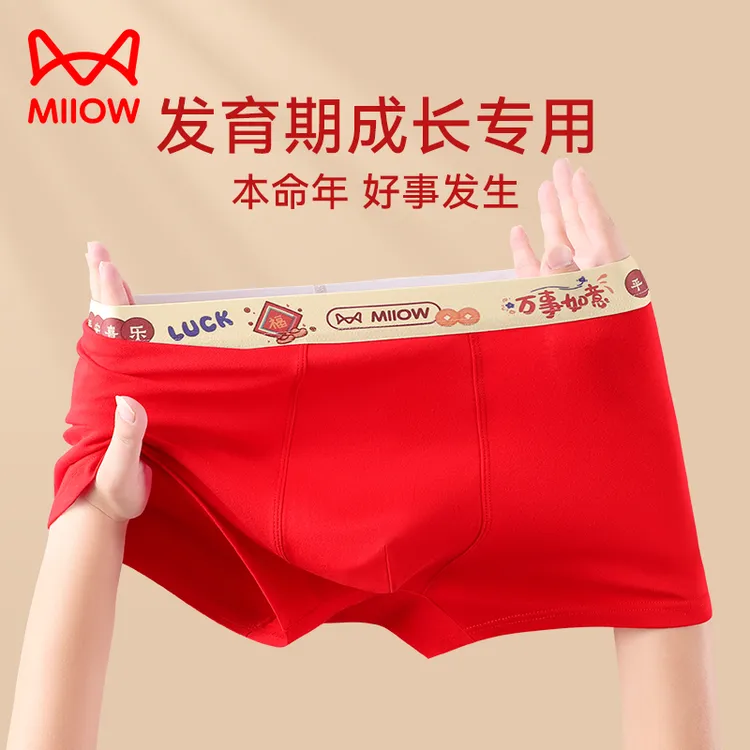猫人本命年青少年纯棉内裤四角裤抑菌透气男初高中生发育期平角裤