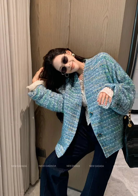 利达 NEW DADADA 小香风时尚粗花呢修身气质高级开衫外套CHZ2027