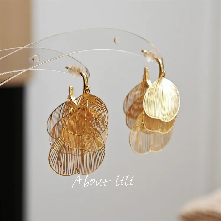 铜合金耳饰  [有耳夹]翅膀流苏仙气耳环女金属复古蝴蝶叶不规则