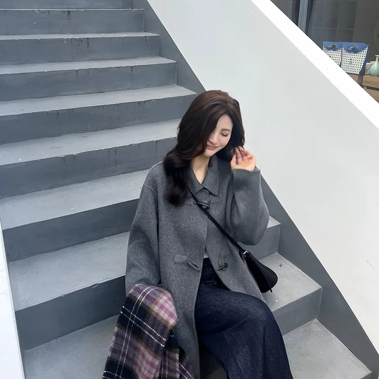 伊迪卡双面羊毛大衣长款宽松百搭显瘦韩版休闲秋冬季小个子外套