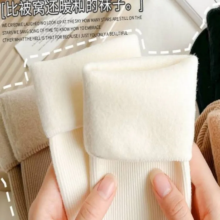 加绒袜子女秋冬加绒保暖中筒袜月子袜地板袜睡眠袜长筒德绒雪地袜